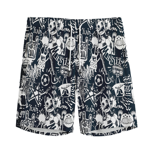 Graffiti Monster Characters Print Men's Sports Shorts