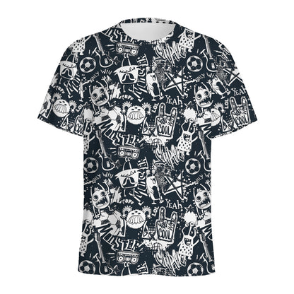 Graffiti Monster Characters Print Men's Sports T-Shirt