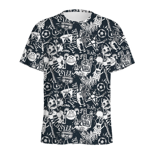 Graffiti Monster Characters Print Men's Sports T-Shirt