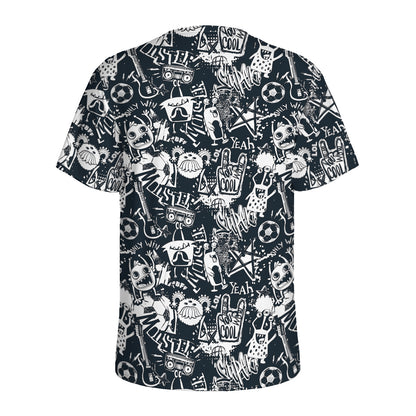 Graffiti Monster Characters Print Men's Sports T-Shirt