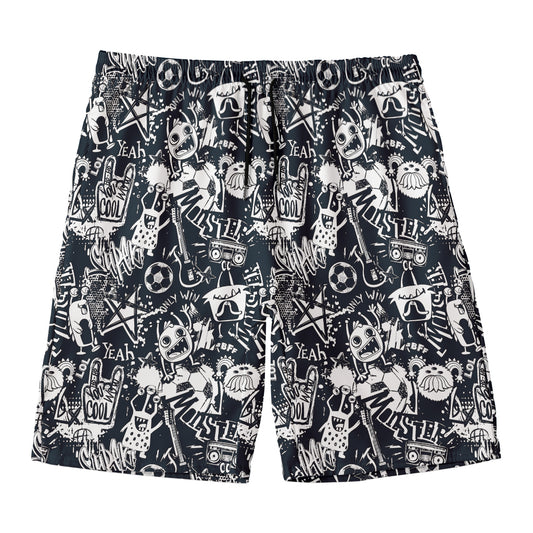 Graffiti Monster Characters Print Men's Swim Trunks
