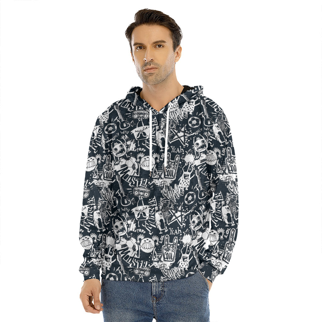 Graffiti Monster Characters Print Men's Velvet Pullover Hoodie