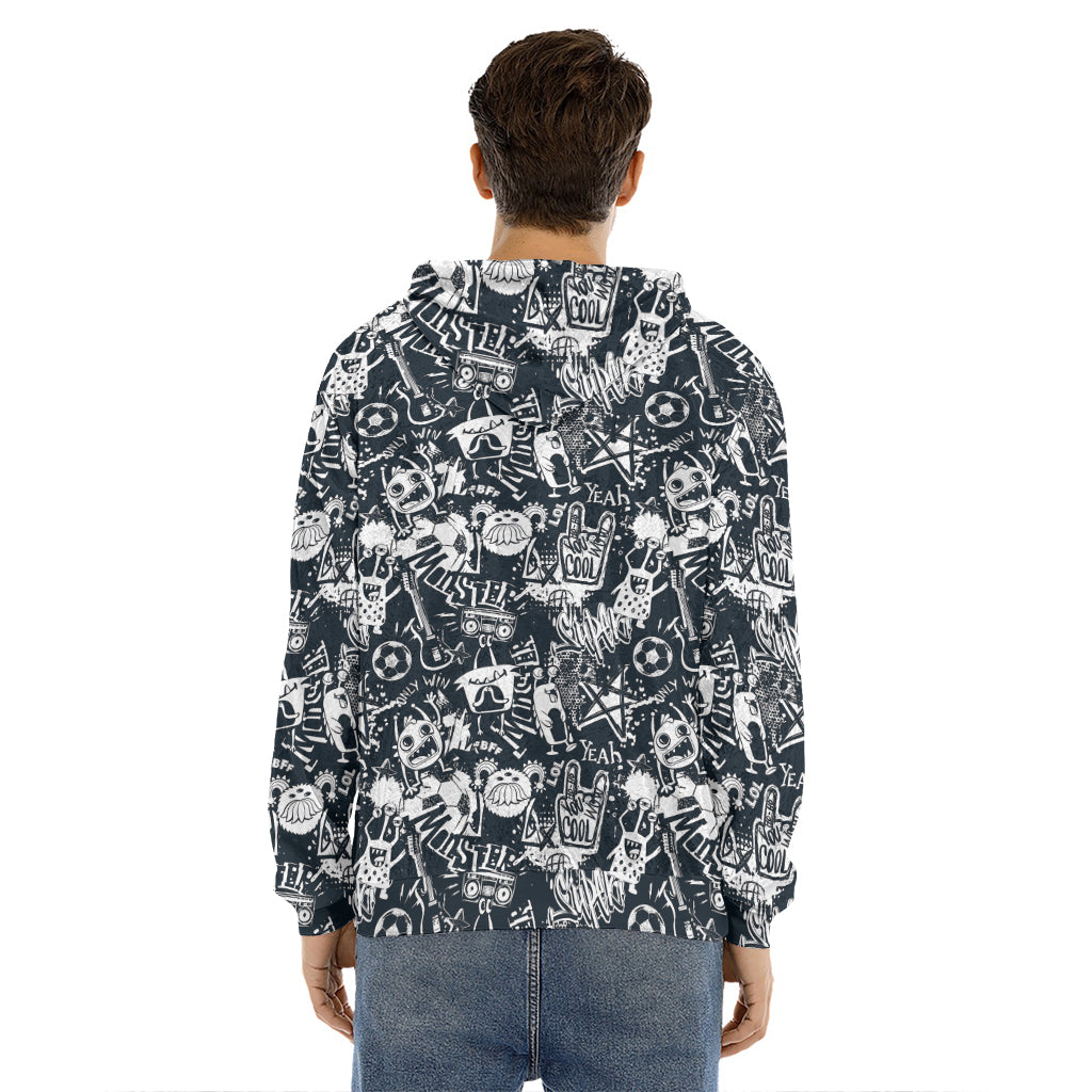 Graffiti Monster Characters Print Men's Velvet Pullover Hoodie