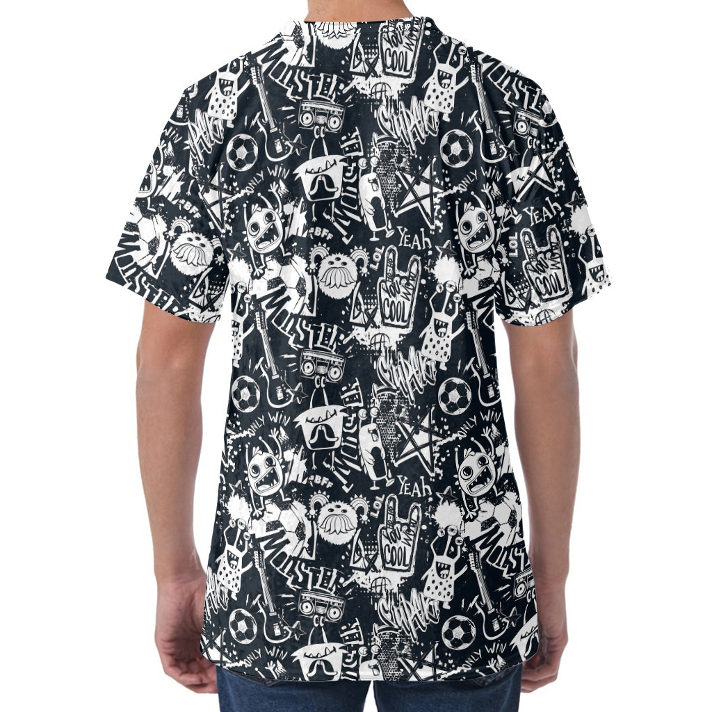 Graffiti Monster Characters Print Men's Velvet T-Shirt