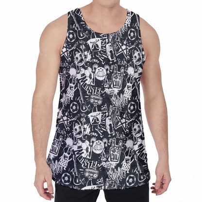 Graffiti Monster Characters Print Men's Velvet Tank Top
