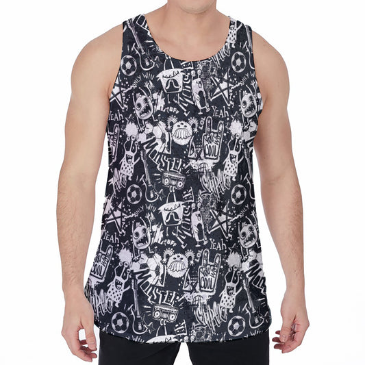 Graffiti Monster Characters Print Men's Velvet Tank Top