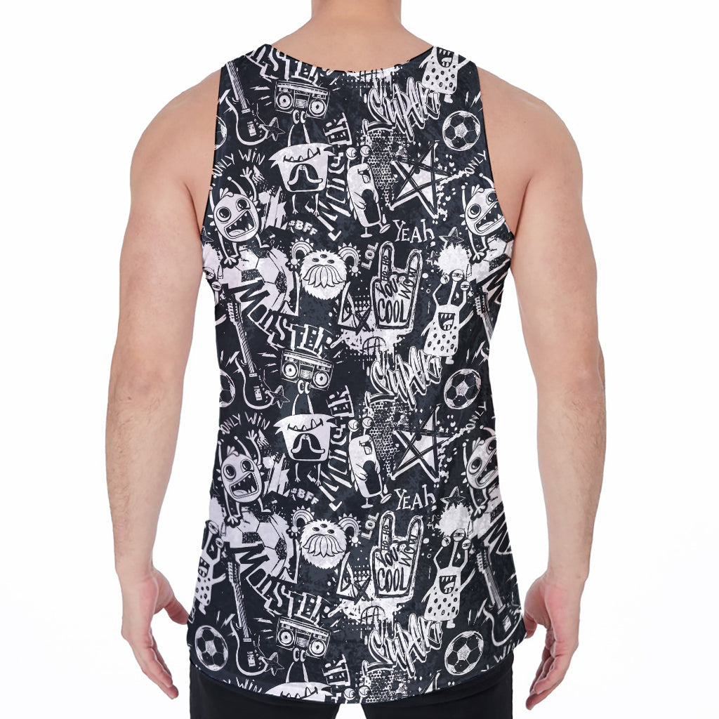 Graffiti Monster Characters Print Men's Velvet Tank Top