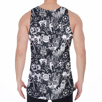 Graffiti Monster Characters Print Men's Velvet Tank Top
