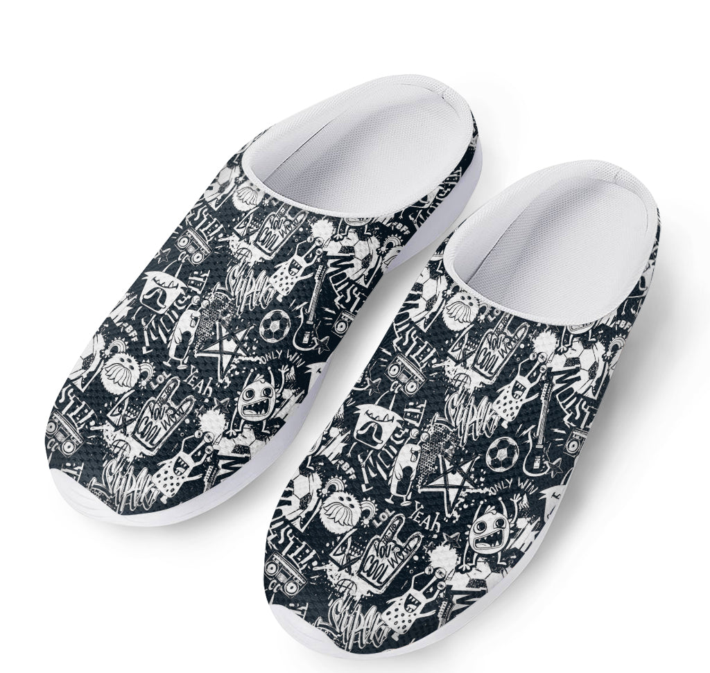 Graffiti Monster Characters Print Mesh Casual Shoes