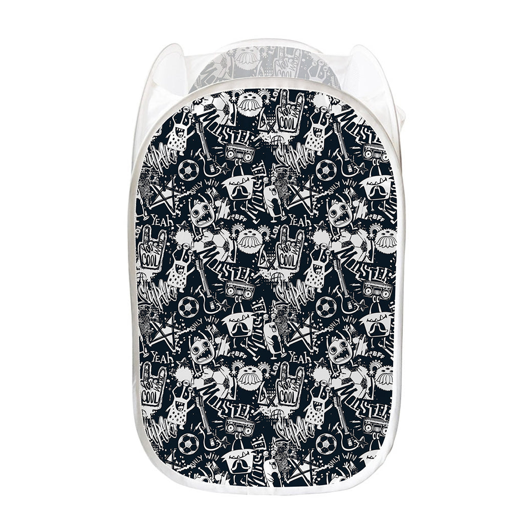 Graffiti Monster Characters Print Mesh Laundry Hamper
