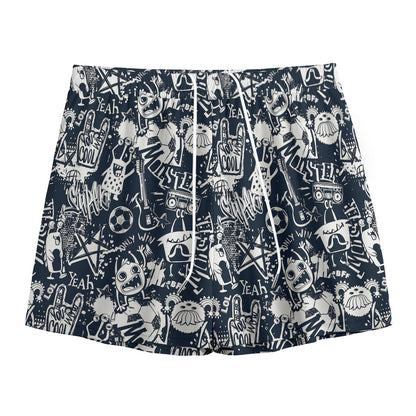 Graffiti Monster Characters Print Mesh Shorts