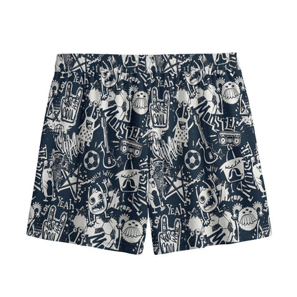 Graffiti Monster Characters Print Mesh Shorts