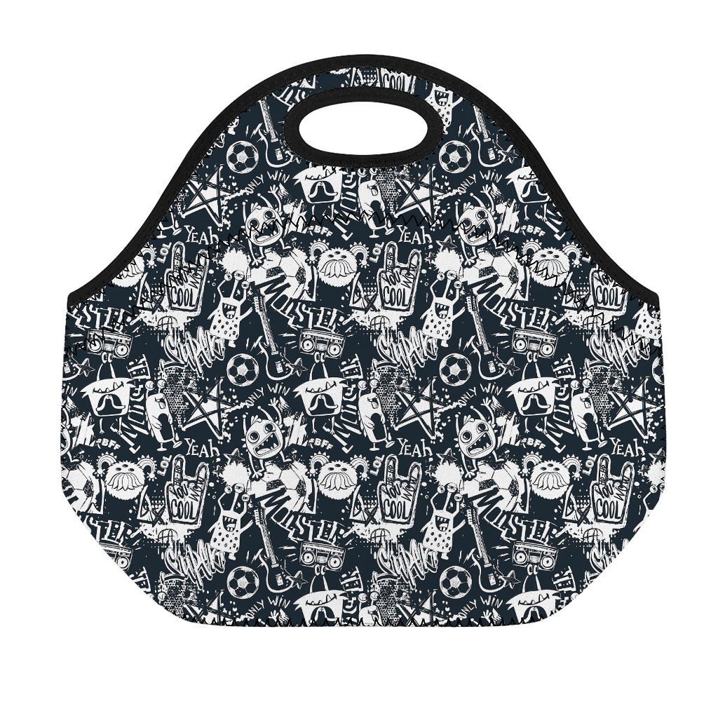 Graffiti Monster Characters Print Neoprene Lunch Bag