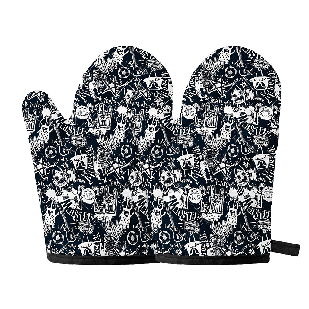 Graffiti Monster Characters Print Oven Mitts