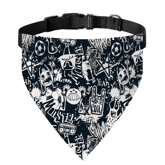 Graffiti Monster Characters Print Over The Collar Dog Bandana