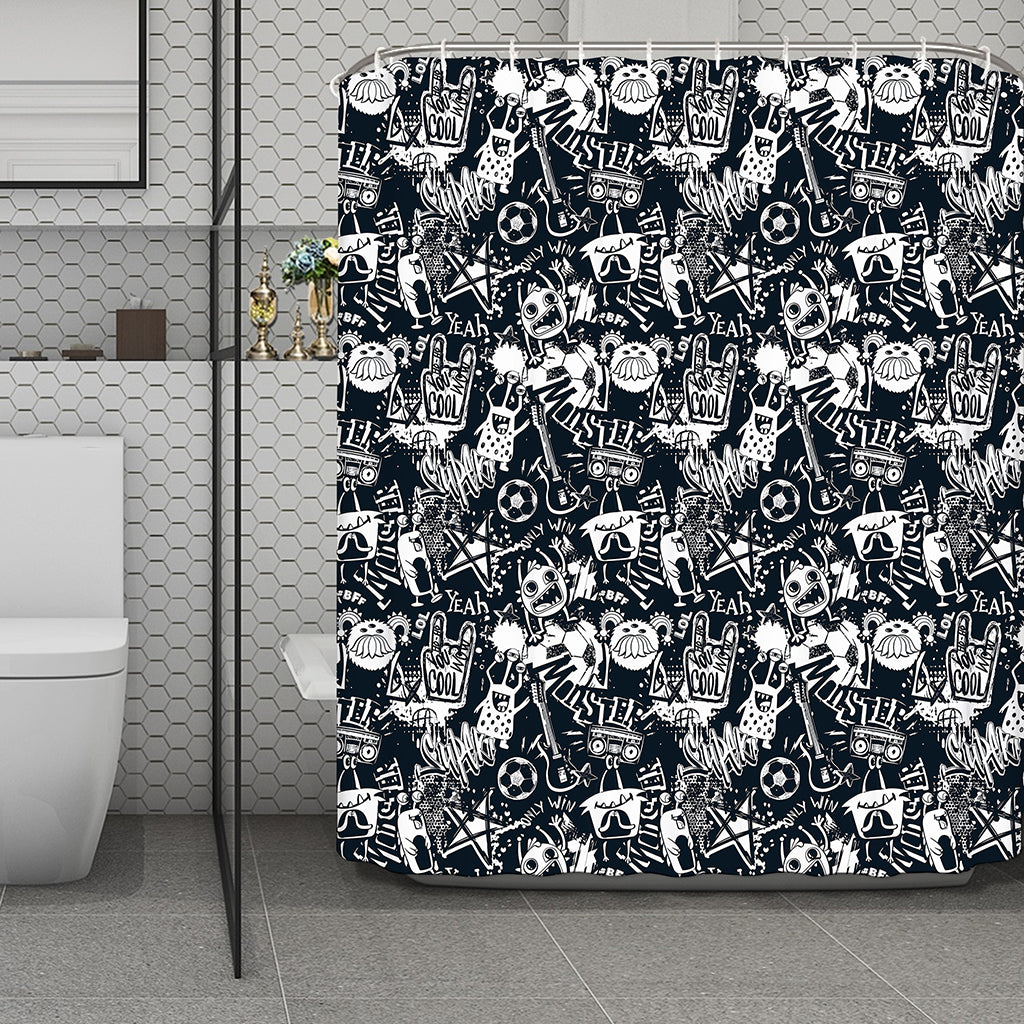 Graffiti Monster Characters Print Polyester Shower Curtain