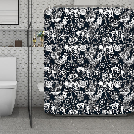 Graffiti Monster Characters Print Polyester Shower Curtain