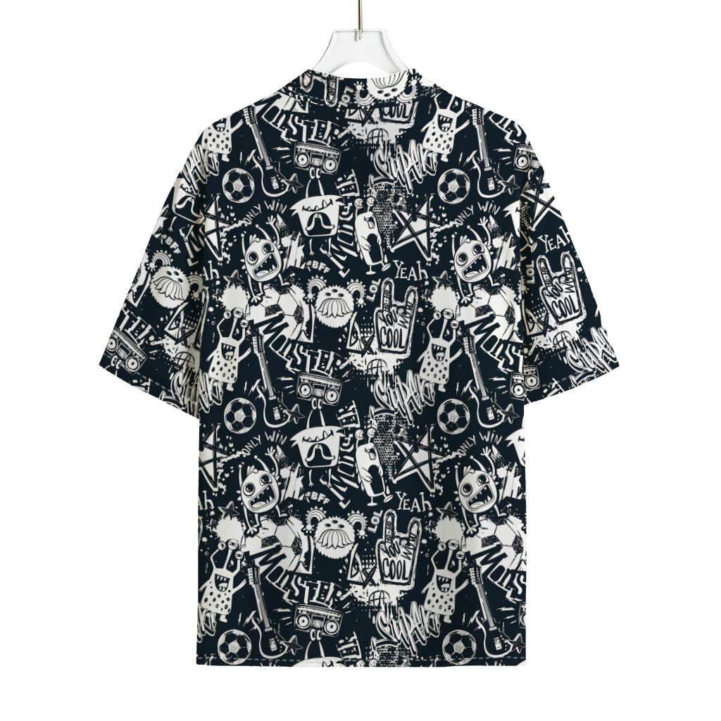 Graffiti Monster Characters Print Rayon Hawaiian Shirt