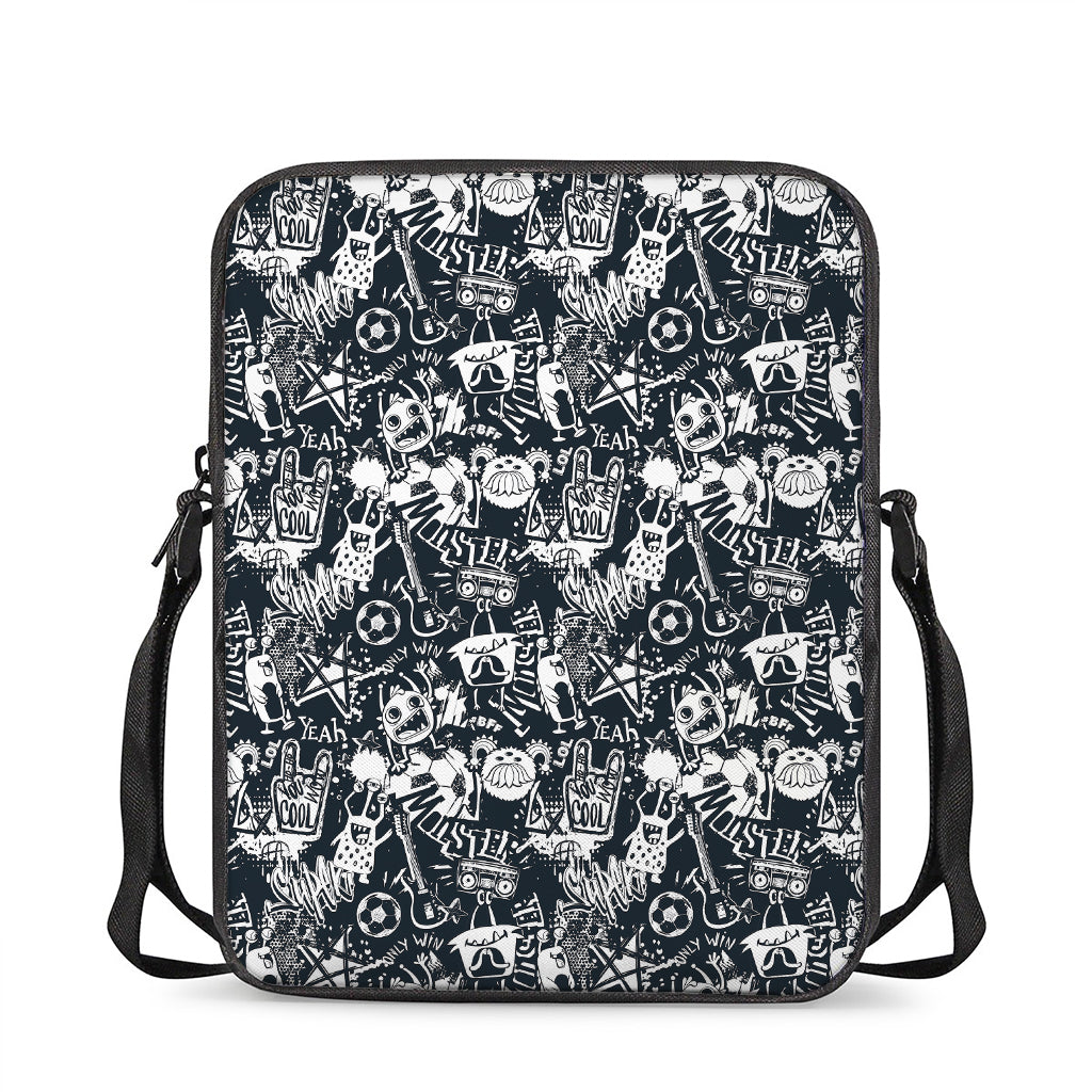 Graffiti Monster Characters Print Rectangular Crossbody Bag