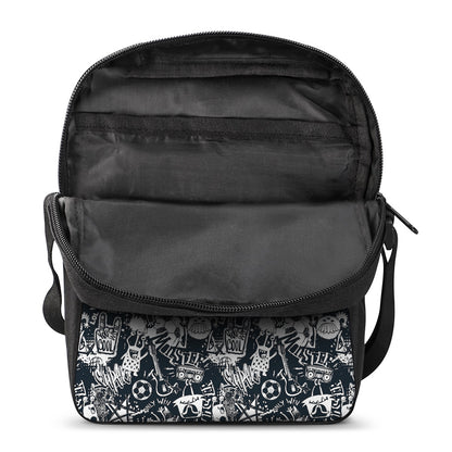 Graffiti Monster Characters Print Rectangular Crossbody Bag