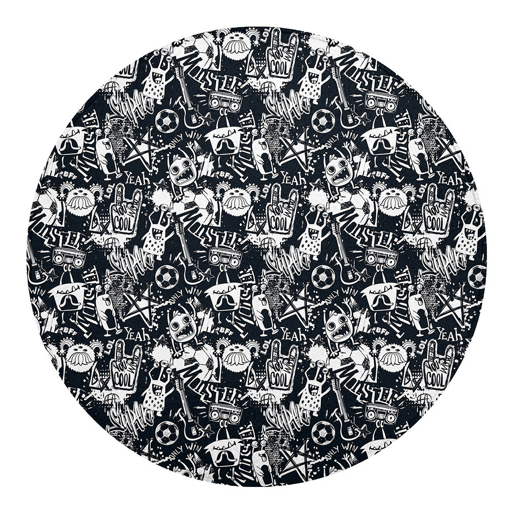 Graffiti Monster Characters Print Round Blanket
