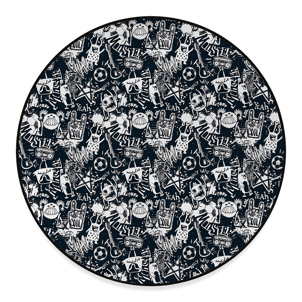 Graffiti Monster Characters Print Round Floor Mat