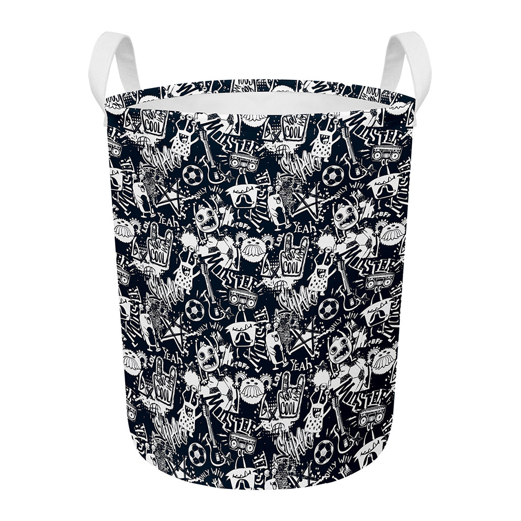 Graffiti Monster Characters Print Round Laundry Basket