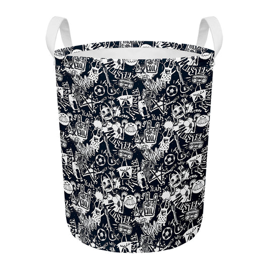 Graffiti Monster Characters Print Round Laundry Basket