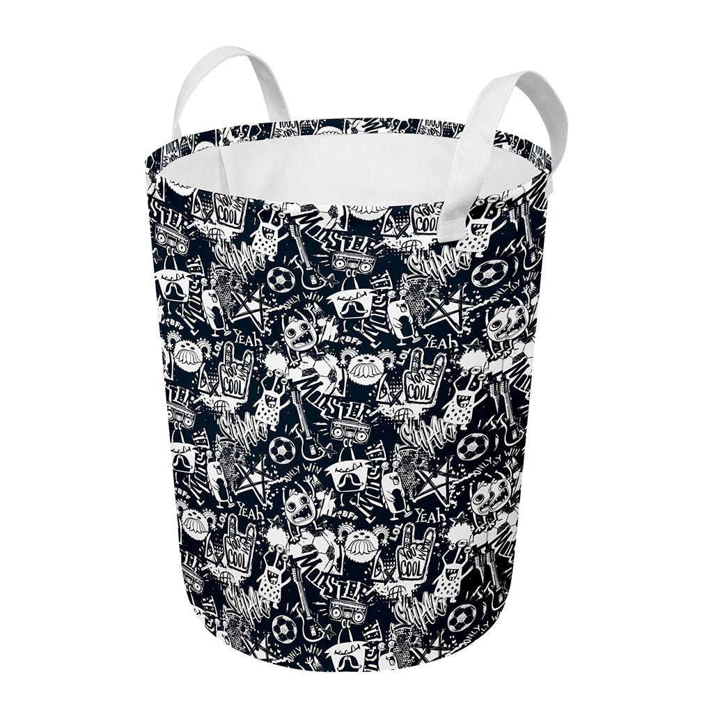 Graffiti Monster Characters Print Round Laundry Basket
