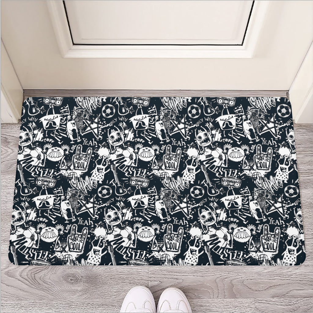 Graffiti Monster Characters Print Rubber Doormat