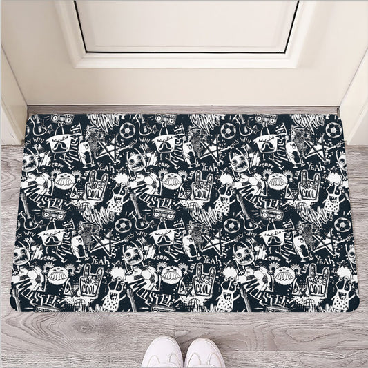 Graffiti Monster Characters Print Rubber Doormat