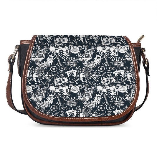 Graffiti Monster Characters Print Saddle Bag