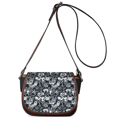 Graffiti Monster Characters Print Saddle Bag
