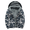 Graffiti Monster Characters Print Sherpa Lined Zip Up Hoodie