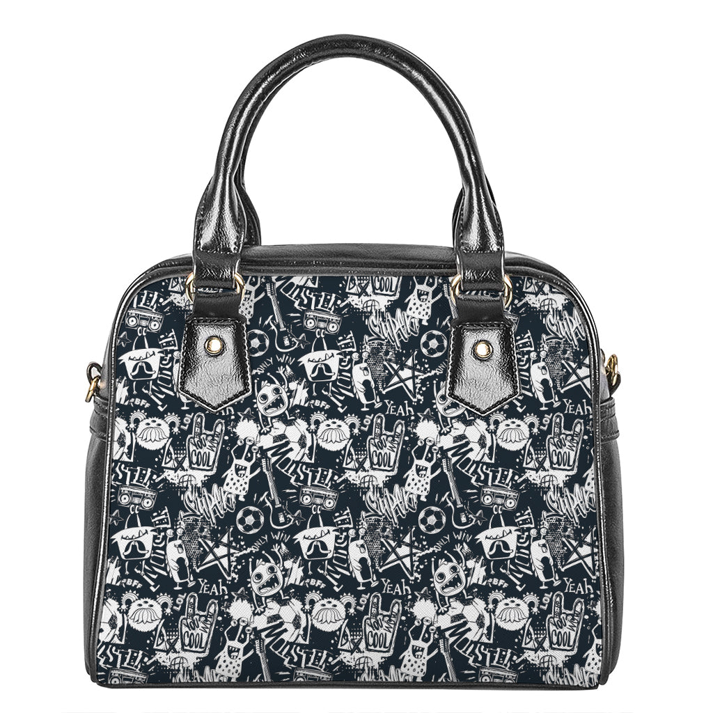 Graffiti Monster Characters Print Shoulder Handbag