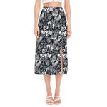 Graffiti Monster Characters Print Side Slit Midi Skirt