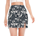 Graffiti Monster Characters Print Side Slit Mini Skirt
