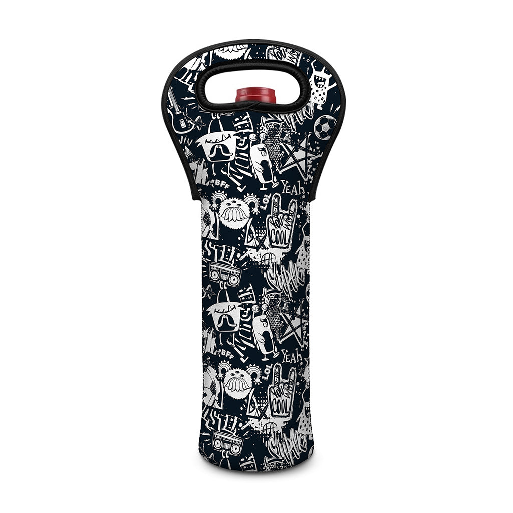 Graffiti Monster Characters Print Single Neoprene Wine Tote