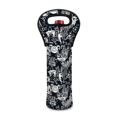 Graffiti Monster Characters Print Single Neoprene Wine Tote