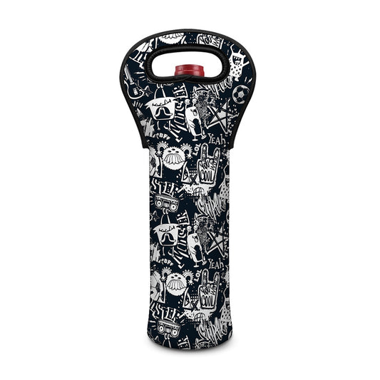 Graffiti Monster Characters Print Single Neoprene Wine Tote