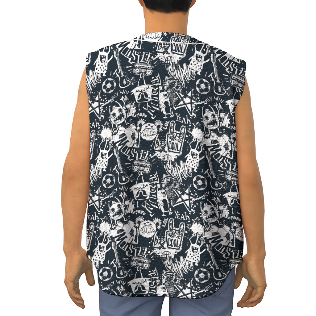 Graffiti Monster Characters Print Sleeveless Baseball Jersey