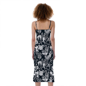 Graffiti Monster Characters Print Slim Fit Midi Cami Dress