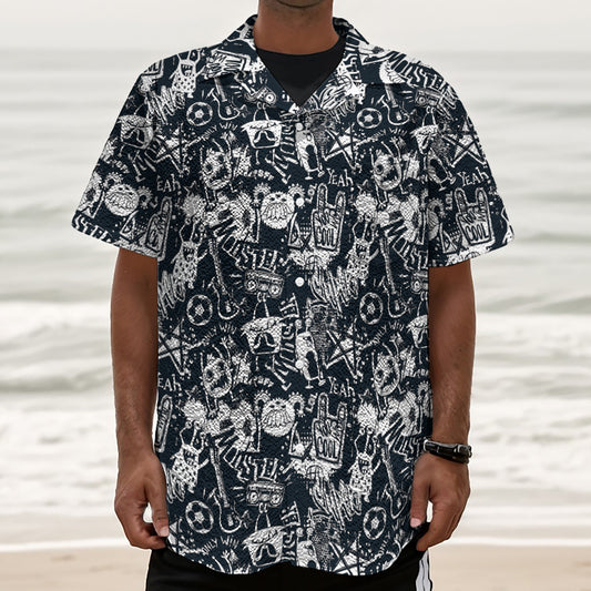 Graffiti Monster Characters Print Textured Short Sleeve Shirt