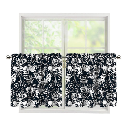 Graffiti Monster Characters Print Tier Curtains