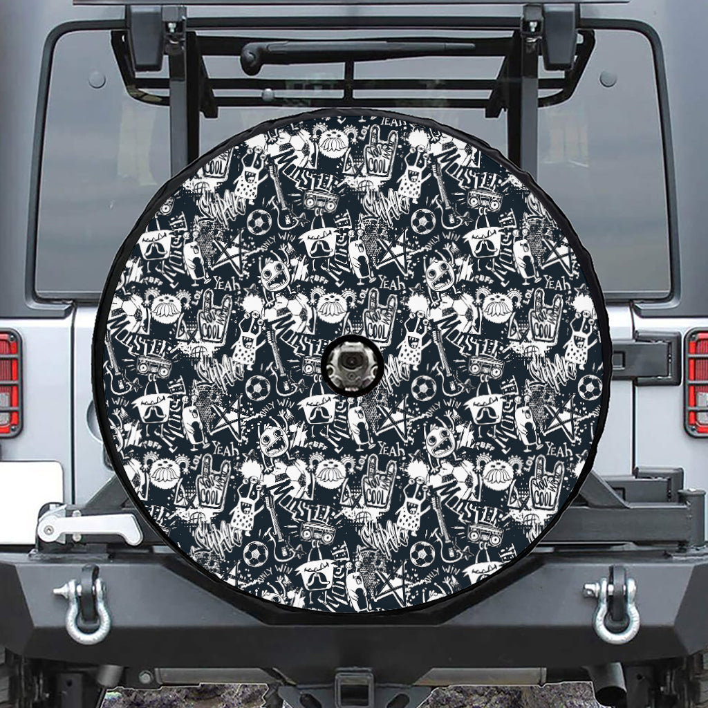 Graffiti Monster Characters Print Tire Cover With Camera Hole