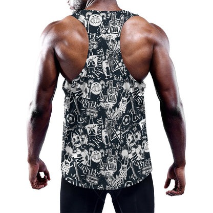 Graffiti Monster Characters Print Training Tank Top