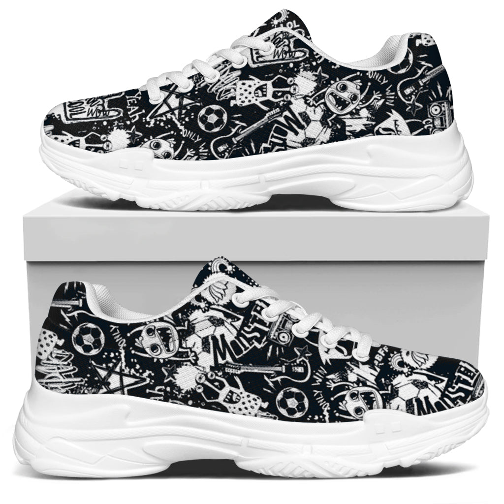 Graffiti Monster Characters Print White Chunky Shoes