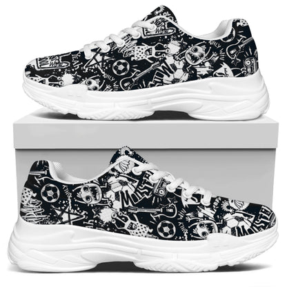 Graffiti Monster Characters Print White Chunky Shoes