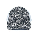 Graffiti Monster Characters Print White Mesh Trucker Cap