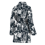 Graffiti Monster Characters Print Women's Bathrobe